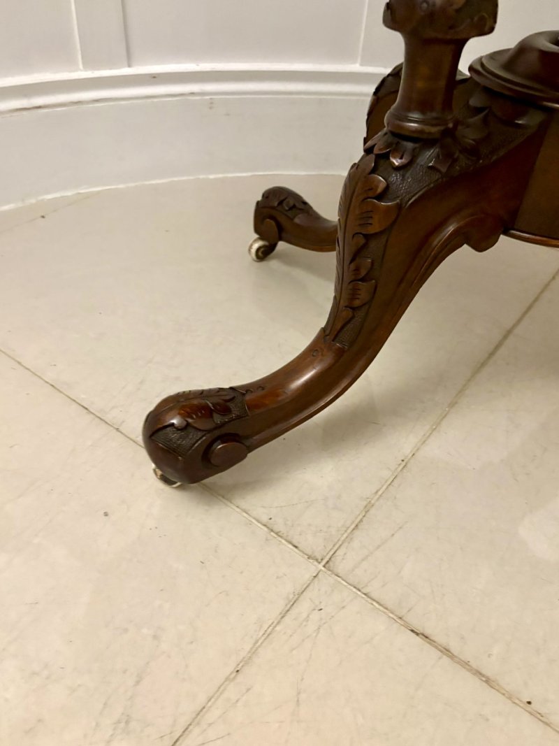 Antique Victorian Quality Burr Walnut Inlaid Oval Lamp Table - Image 6